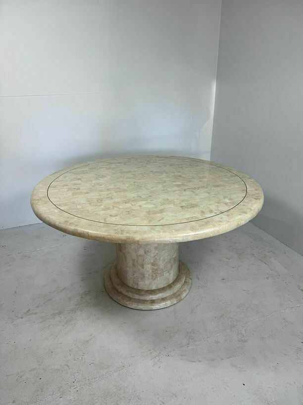 Mid Century Ronde Eettafel Van Gemosaiekt Steen En Messing
