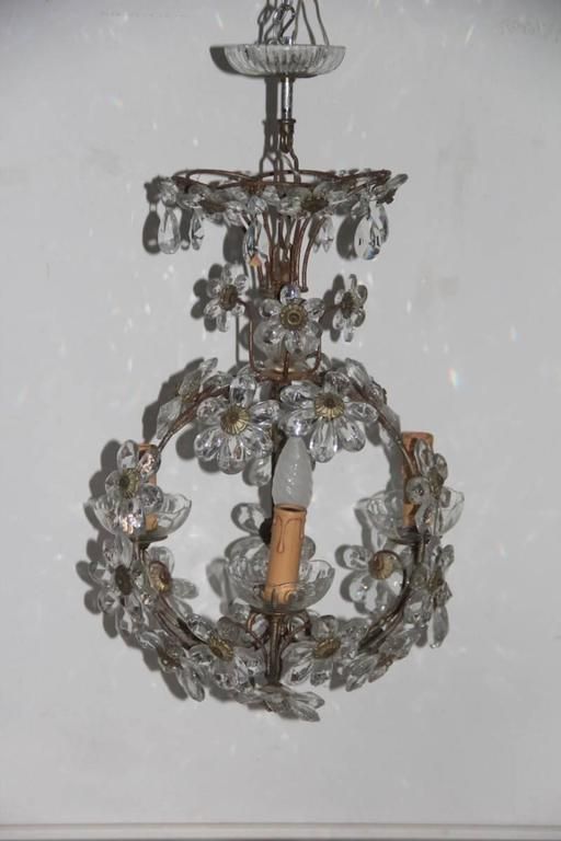 Mid Century Modern Chandeliers French 1950s Crystal Metal Forged