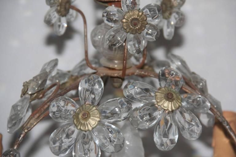 Mid Century Modern Chandeliers French 1950s Crystal Metal Forged photo for sale