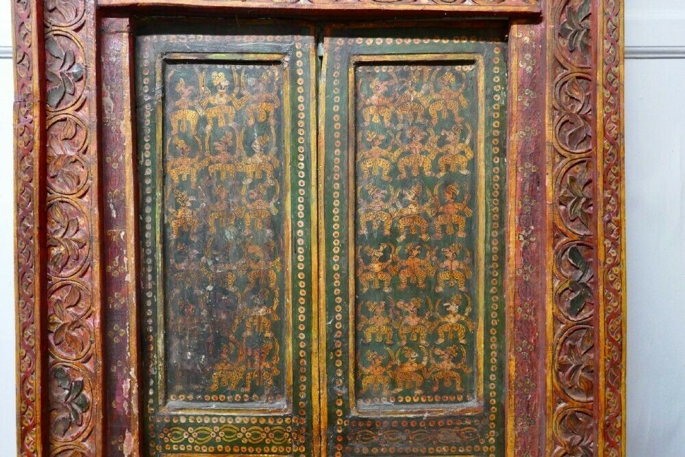 Anglo Indian Painted Doors In Original Frame, Wall Art photo furniture