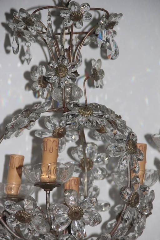 photo for sale Mid Century Modern Chandeliers French 1950s Crystal Metal Forged