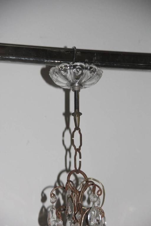 Mid Century Modern Chandeliers French Crystal Metal Forged 1950s photo for sale