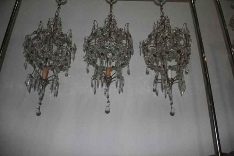 Mid Century Modern Chandeliers French Crystal Metal Forged 1950s photo Lighting