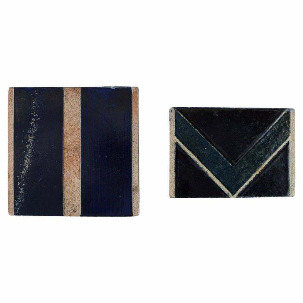 Danish Studio Ceramicist, Two Unique Tiles In Glazed Stoneware