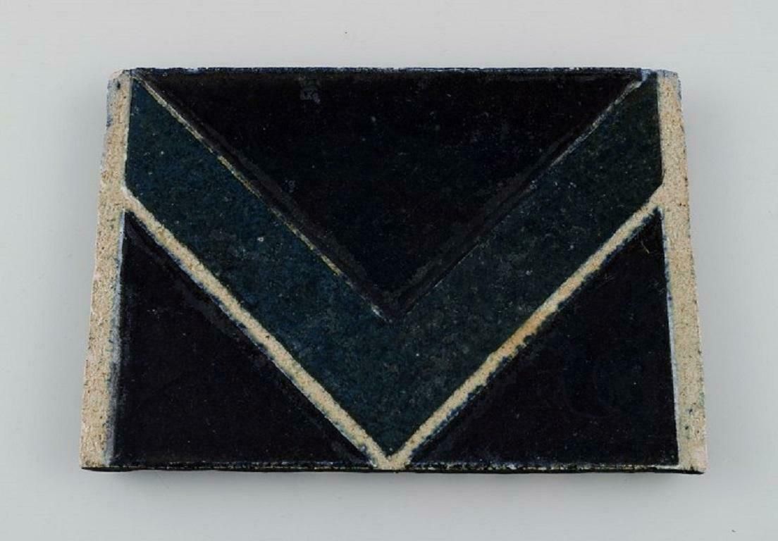Danish Studio Ceramicist, Two Unique Tiles In Glazed Stoneware photo for sale