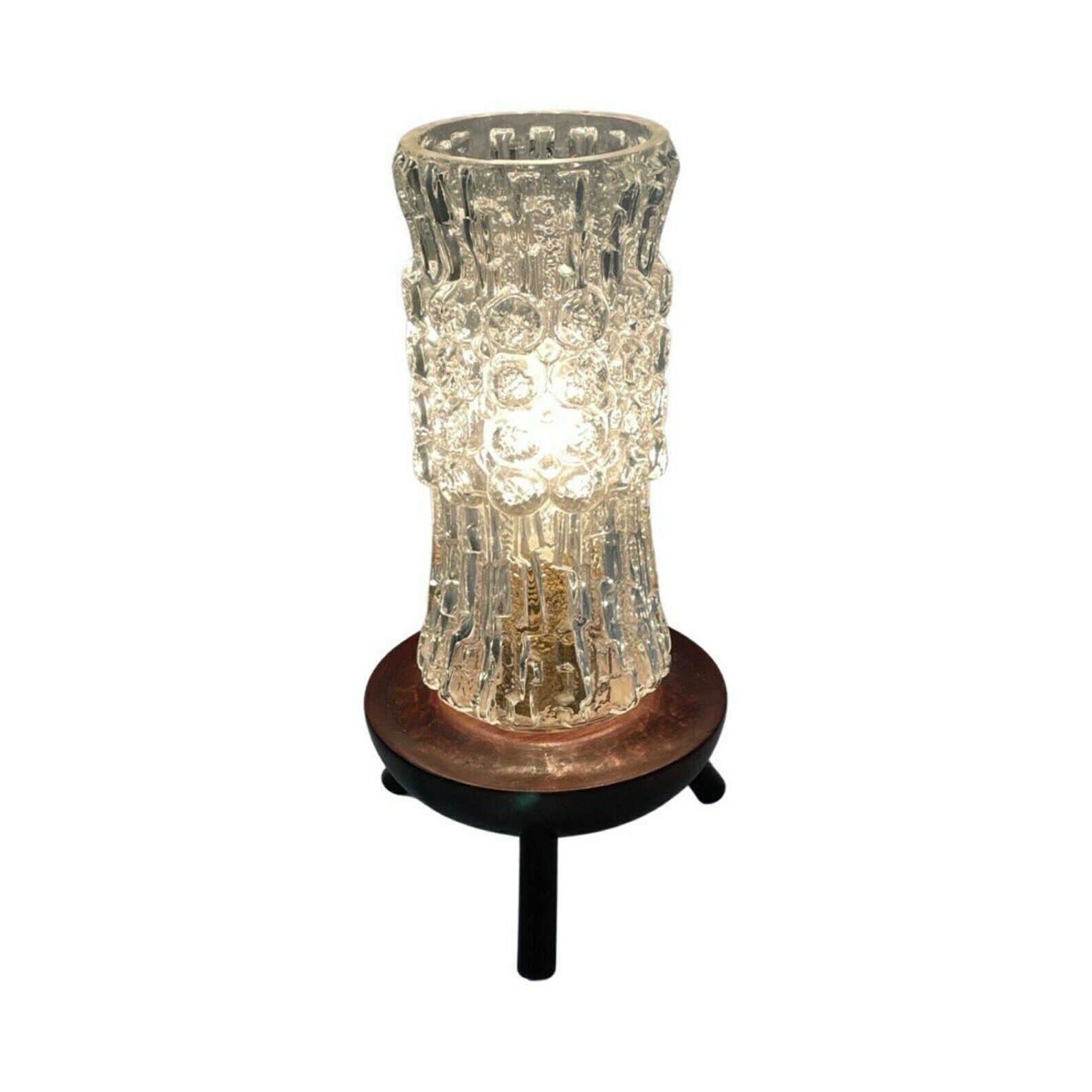 1950's   Table Lamp Of Teak Base And Glass Shade   Mid Century Modern