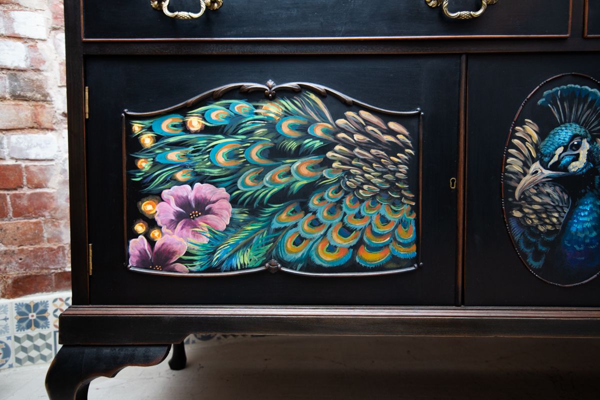 Stunningly Hand Painted, Mural Peacock Designed, Maw, Till, Kirke & Co. (Circa 1876   1892) Buffet/Sideboard photo 1900.0