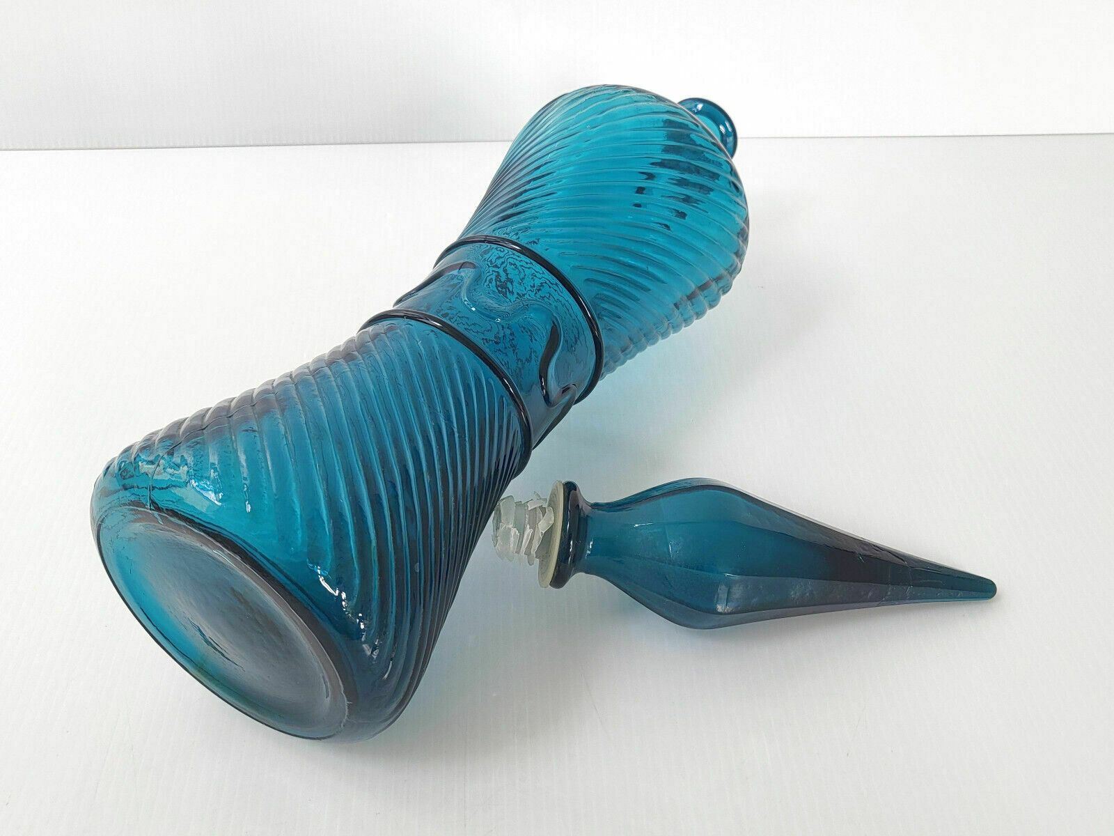 Empoli Decanter Genie Bottle Deep Blue Glass 1960 Vintage 60s 1960s photo vinterior