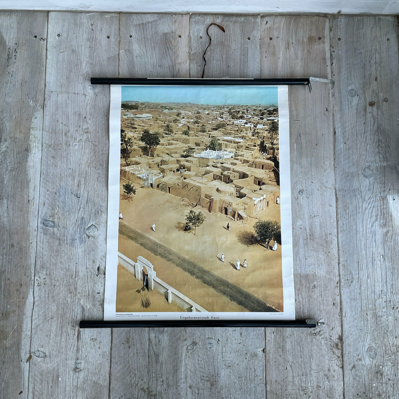 Westermann Wandbilder Vintage School Pull Down Poster Picture Unique Rare Afrika Eingeborenen Stadt Kano Verlag Original Wall Hanging Fabric photo Art