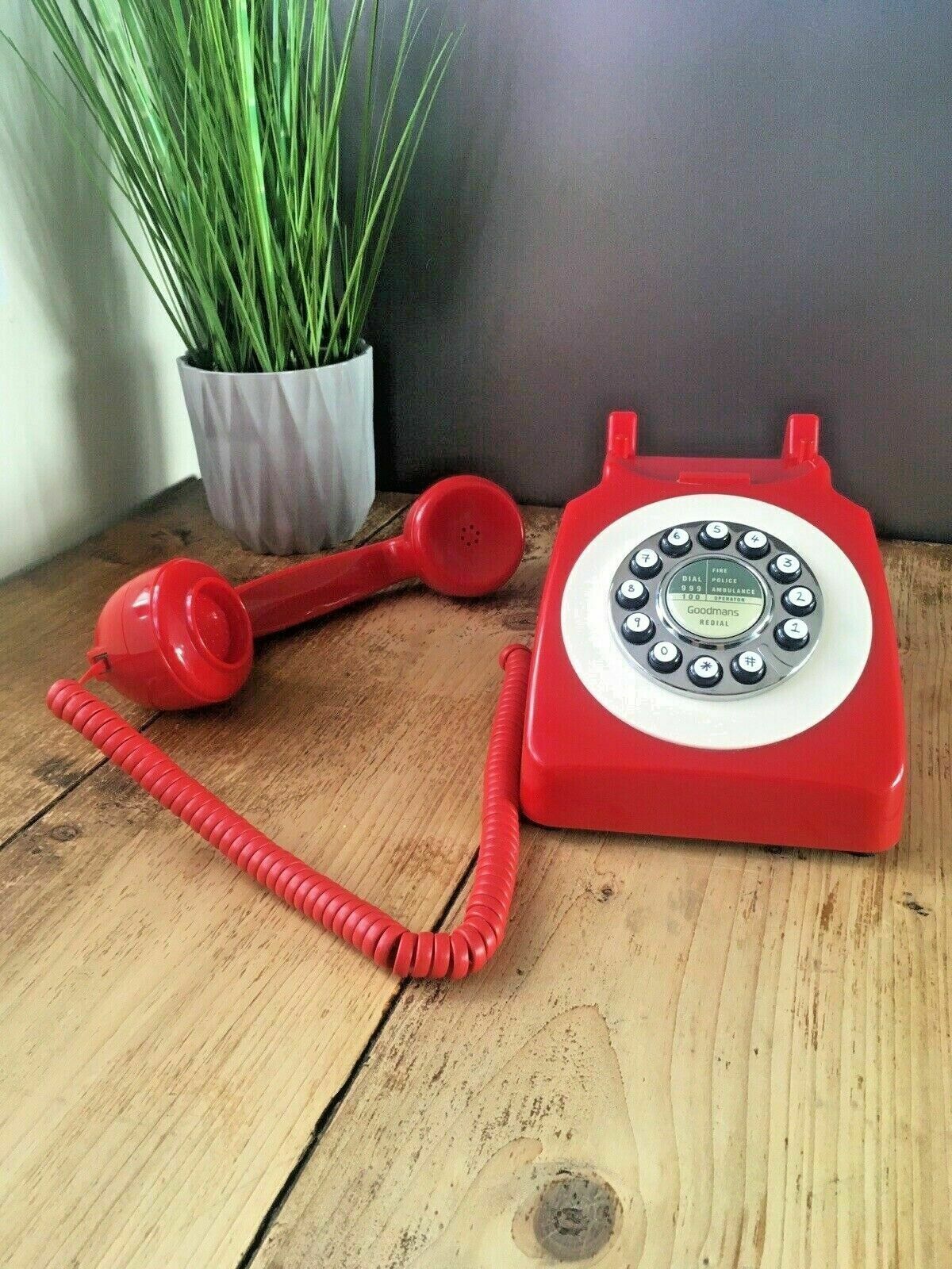 Retro Goodmans Redial Red Desk Phone Dial Landline Corded 746 Series Telephone photo for sale