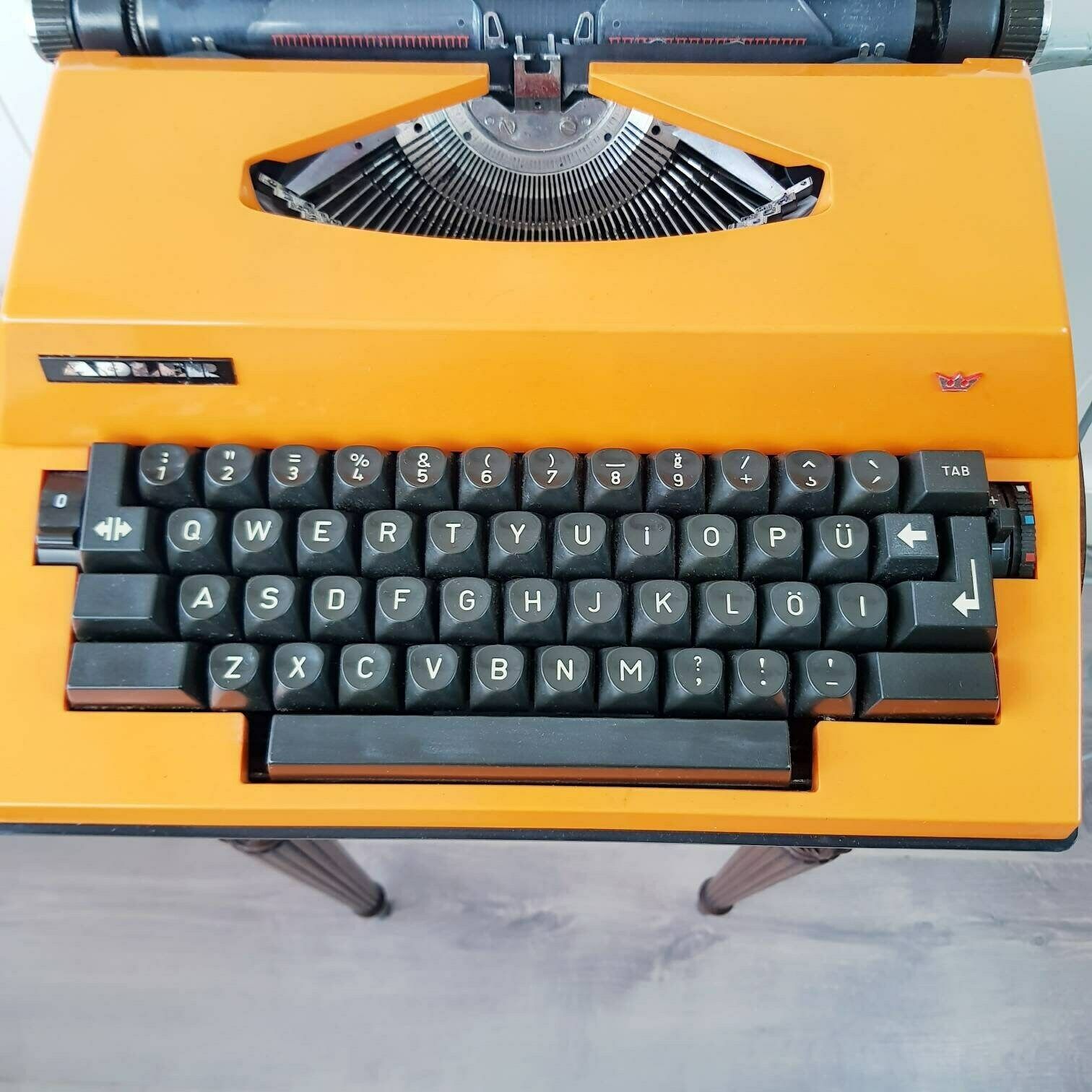 Vintage Typewriter Adler Gabriele 2000, Orange Electric Typewriter Made In Western Germany For Holland, Portable Typewriter photo furniture