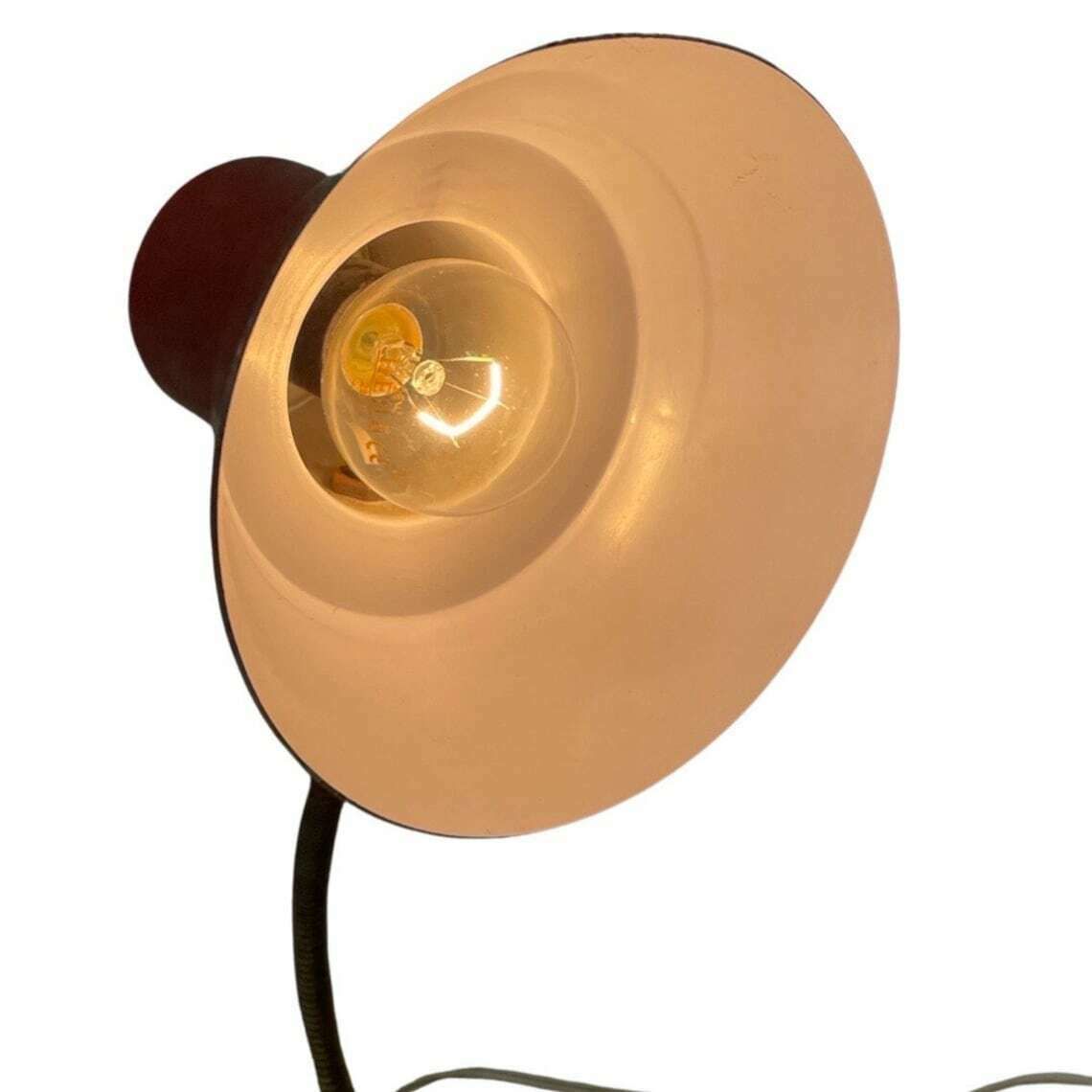 Red Desk Lamp   Faux Wooden Base Ans Accent   Brass Gooseneck photo vintage