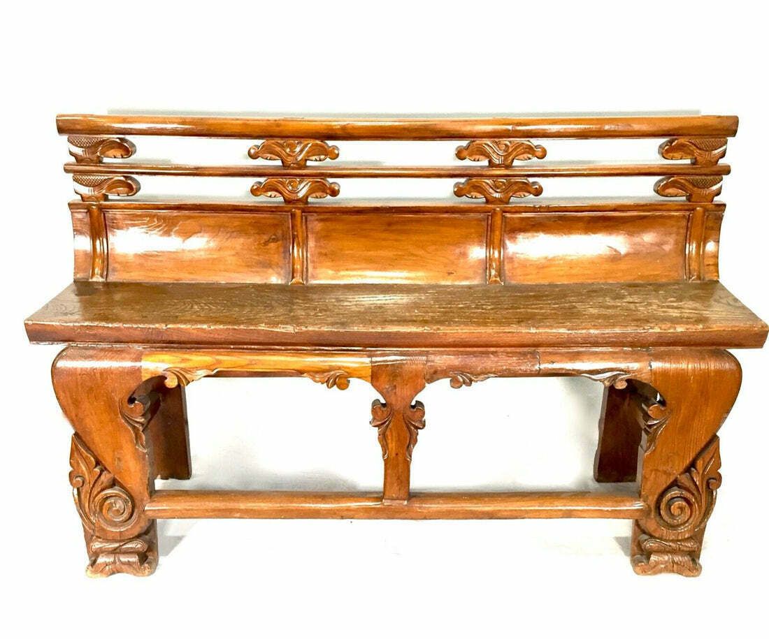 Antique Chinese Buddhist Temple / Opera Bench Elm Wood / 19th Century / C.1890 photo furniture