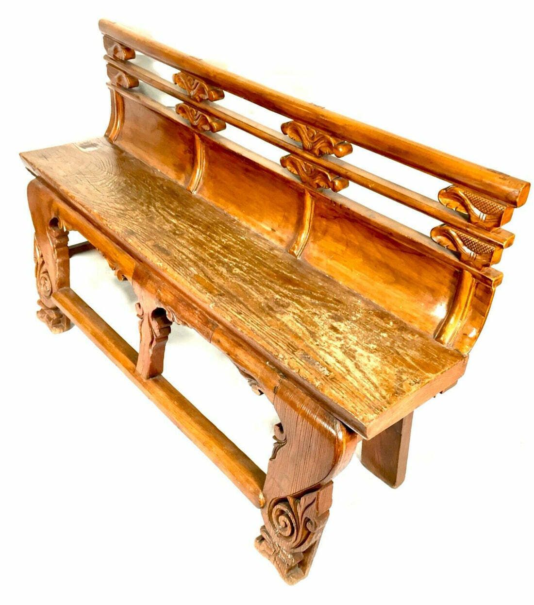 photo furniture Antique Chinese Buddhist Temple / Opera Bench Elm Wood / 19th Century / C.1890