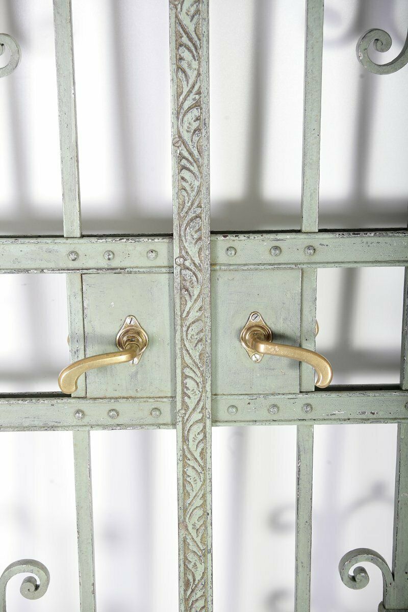 Set Of 2 Antique Green Interior Iron Wrought Double Doors, Bohemia, 1880s photo Home Fixtures