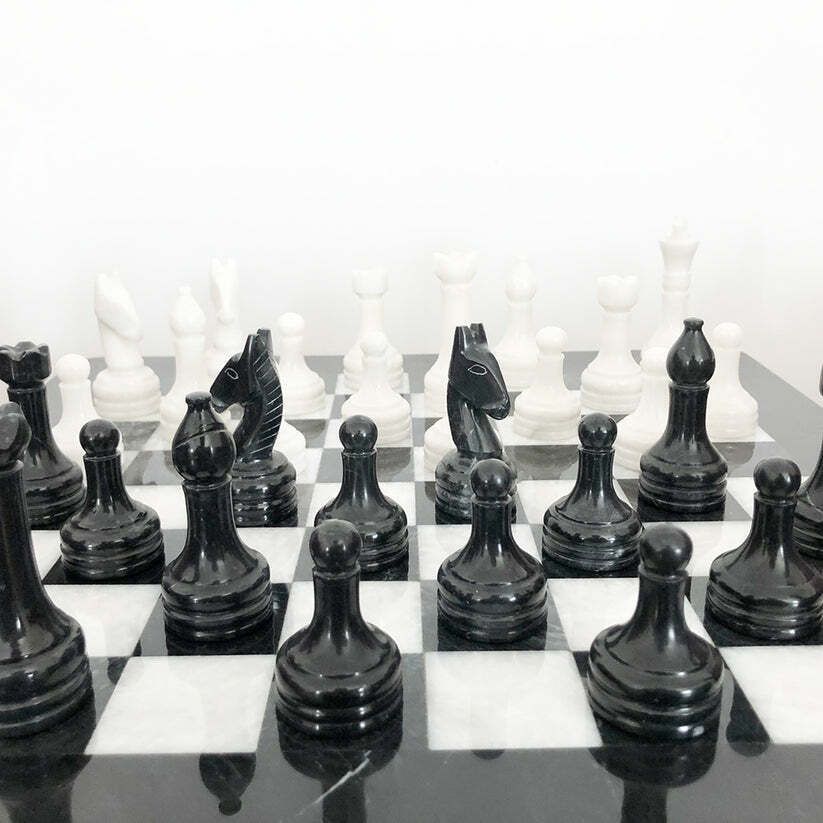 Precious Black And White Marble Chessboard, Vintage 1950 Art