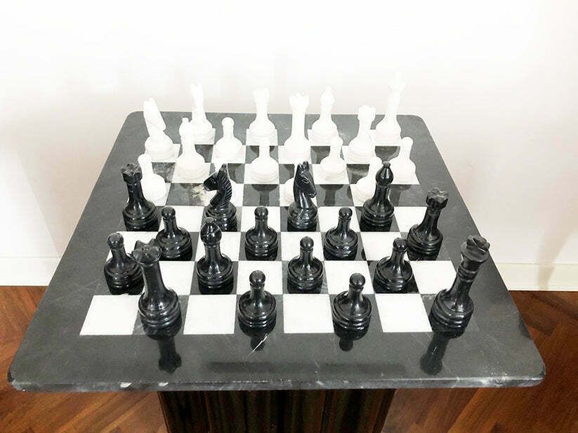 Precious Black And White Marble Chessboard, Vintage 1950 Art photo furniture