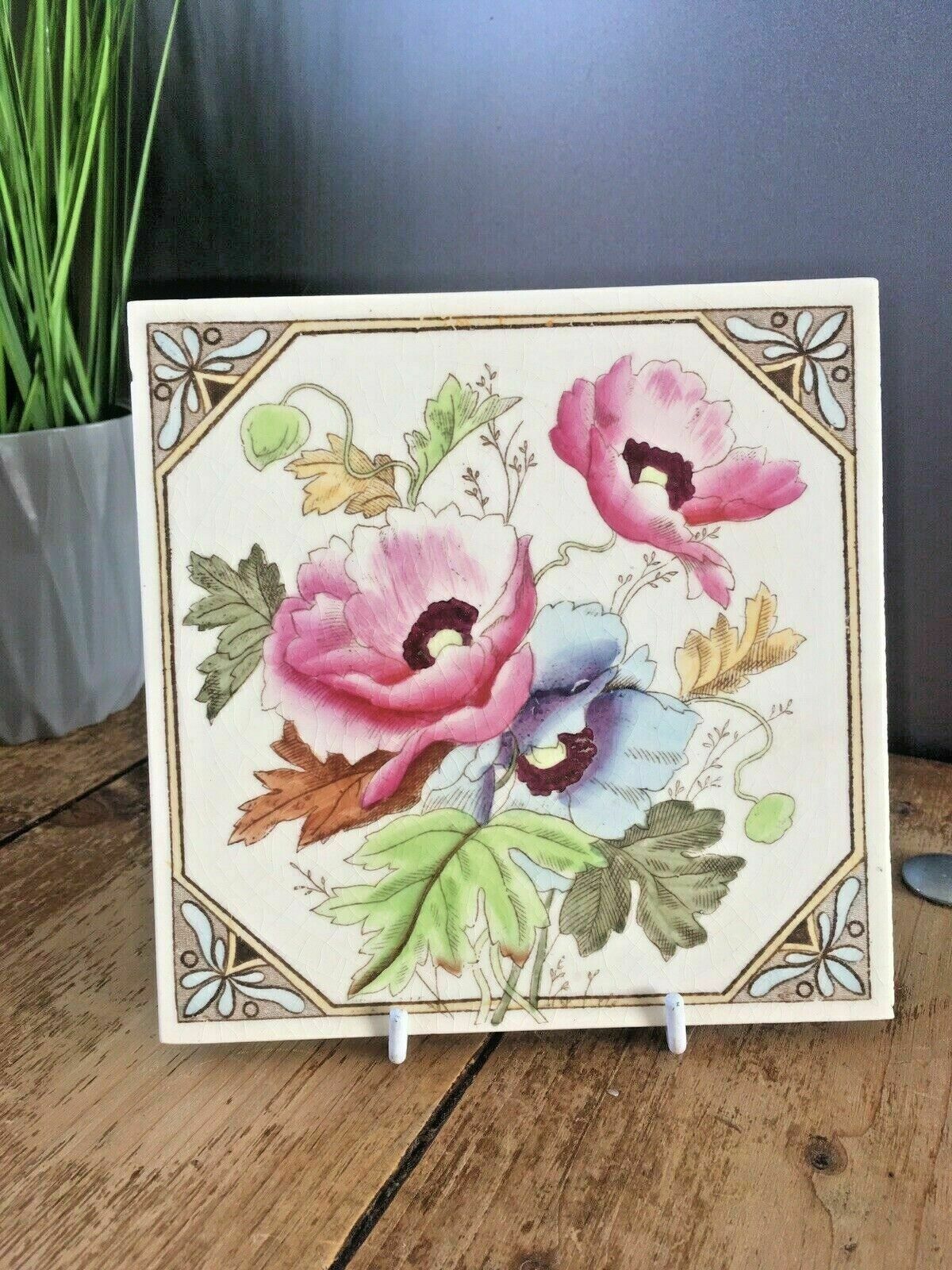 6 Aesthetic Movement W & E Corn Reclaimed Fireplace Floral Tiles Minton Interest photo 260.0