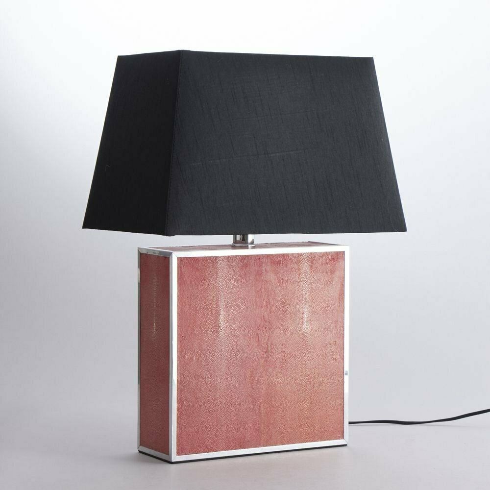 Midcentury Large Pink Shagreen Table Lamp With New Black Silk Shade C.1970 photo for sale