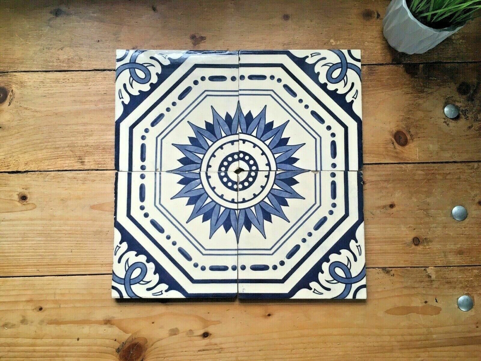 Set Of 4 Antique Minton Hollins & Co Reclaimed Sun Sunburst Fireplace Wall Tiles photo furniture