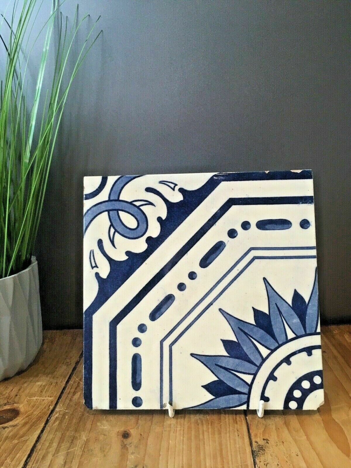 Set Of 4 Antique Minton Hollins & Co Reclaimed Sun Sunburst Fireplace Wall Tiles photo 240.0