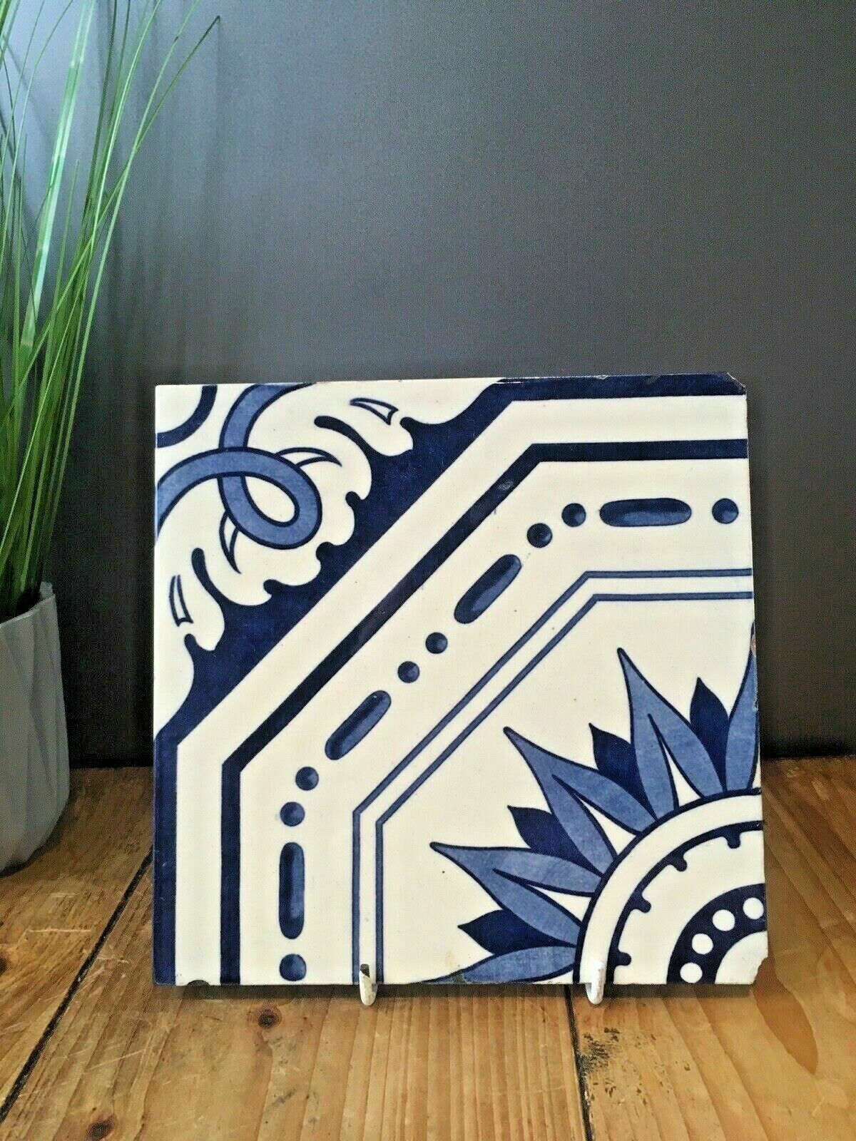 Set Of 4 Antique Minton Hollins & Co Reclaimed Sun Sunburst Fireplace Wall Tiles photo vinterior