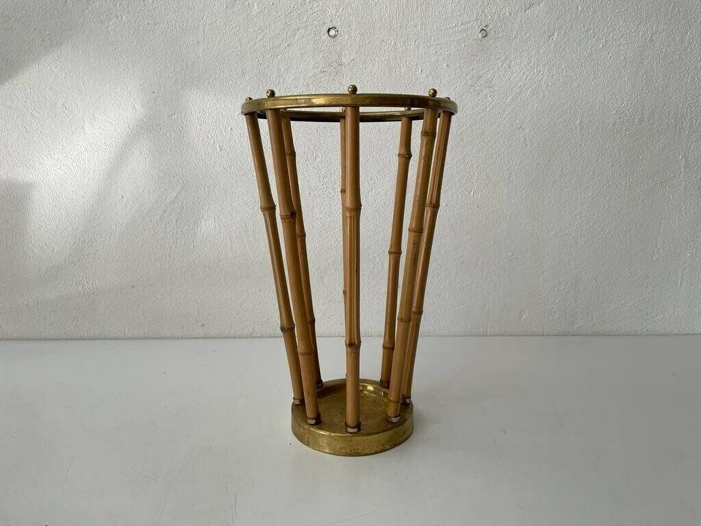 Mid Century Modern Bamboo & Brass Umbrella Stand, 1960s, Germany