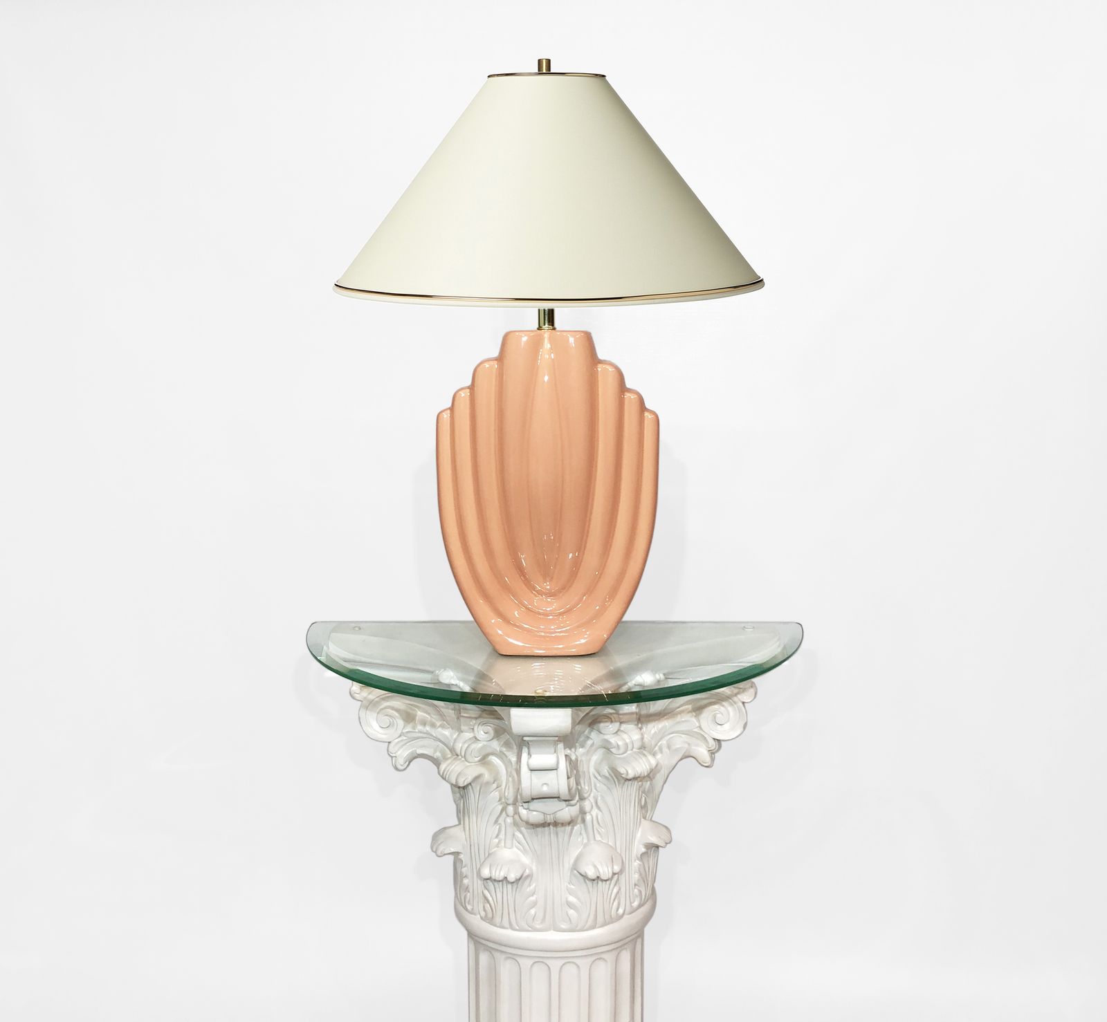 1980s Salmon Pink Ceramic Table Lamp Art Deco Pastel Midcentury Golden Girls photo for sale