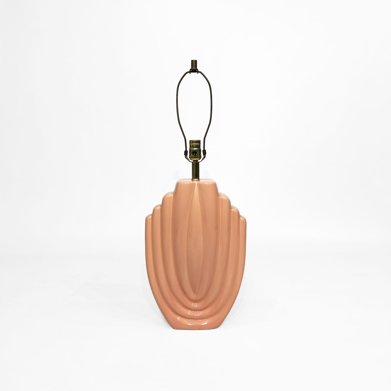 1980s Salmon Pink Ceramic Table Lamp Art Deco Pastel Midcentury Golden Girls photo vinterior