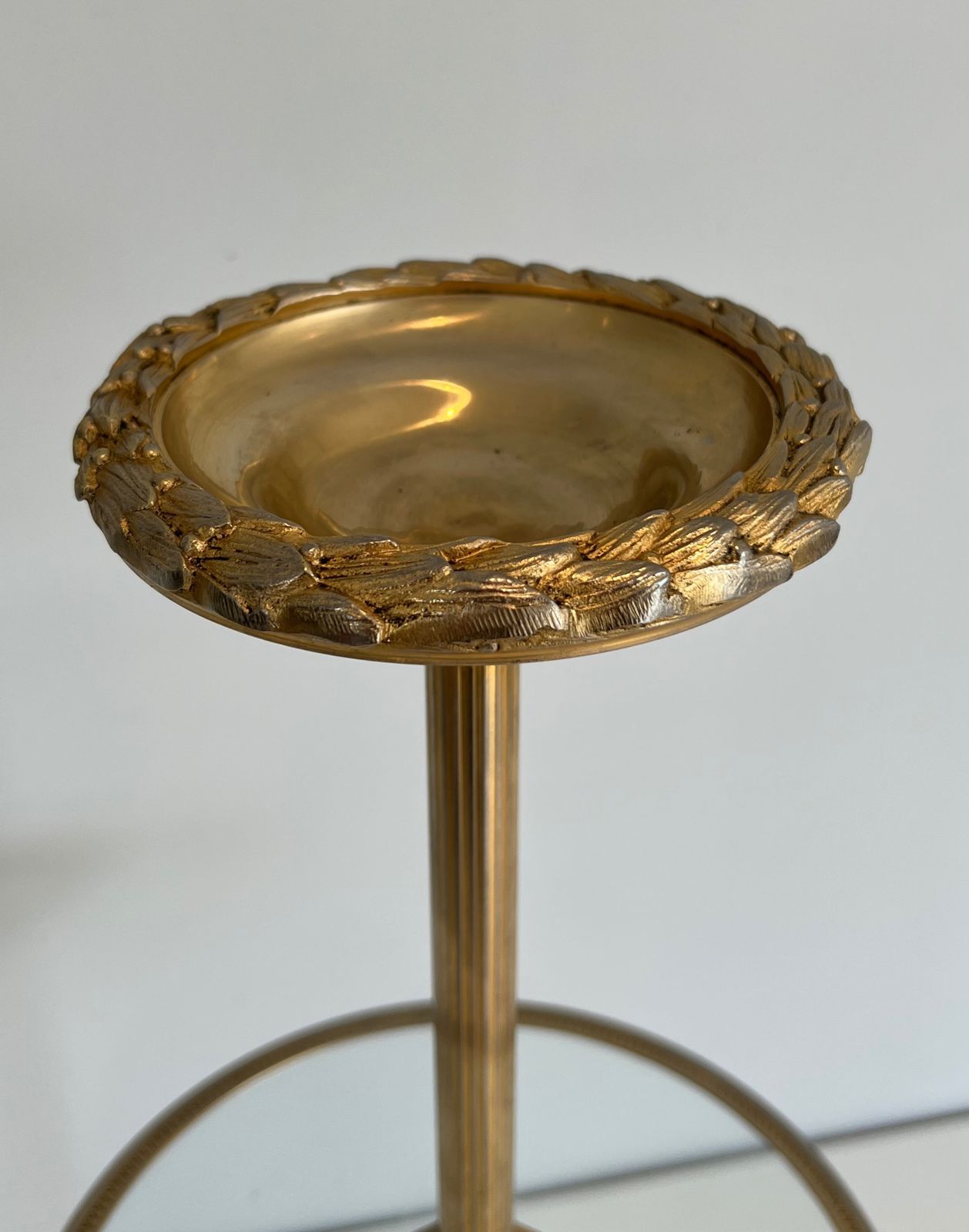photo vinterior Pedestal Ashtray In Bronze, Glass And Brass From Maison Baguès
