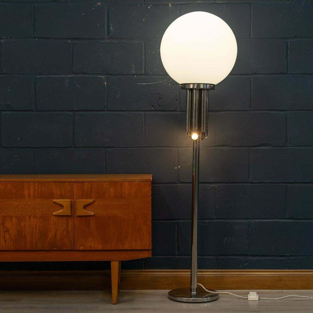 20th Century Floor Lamp With Hand Blown Venetian Glass Shade, Murano Italy photo Lighting