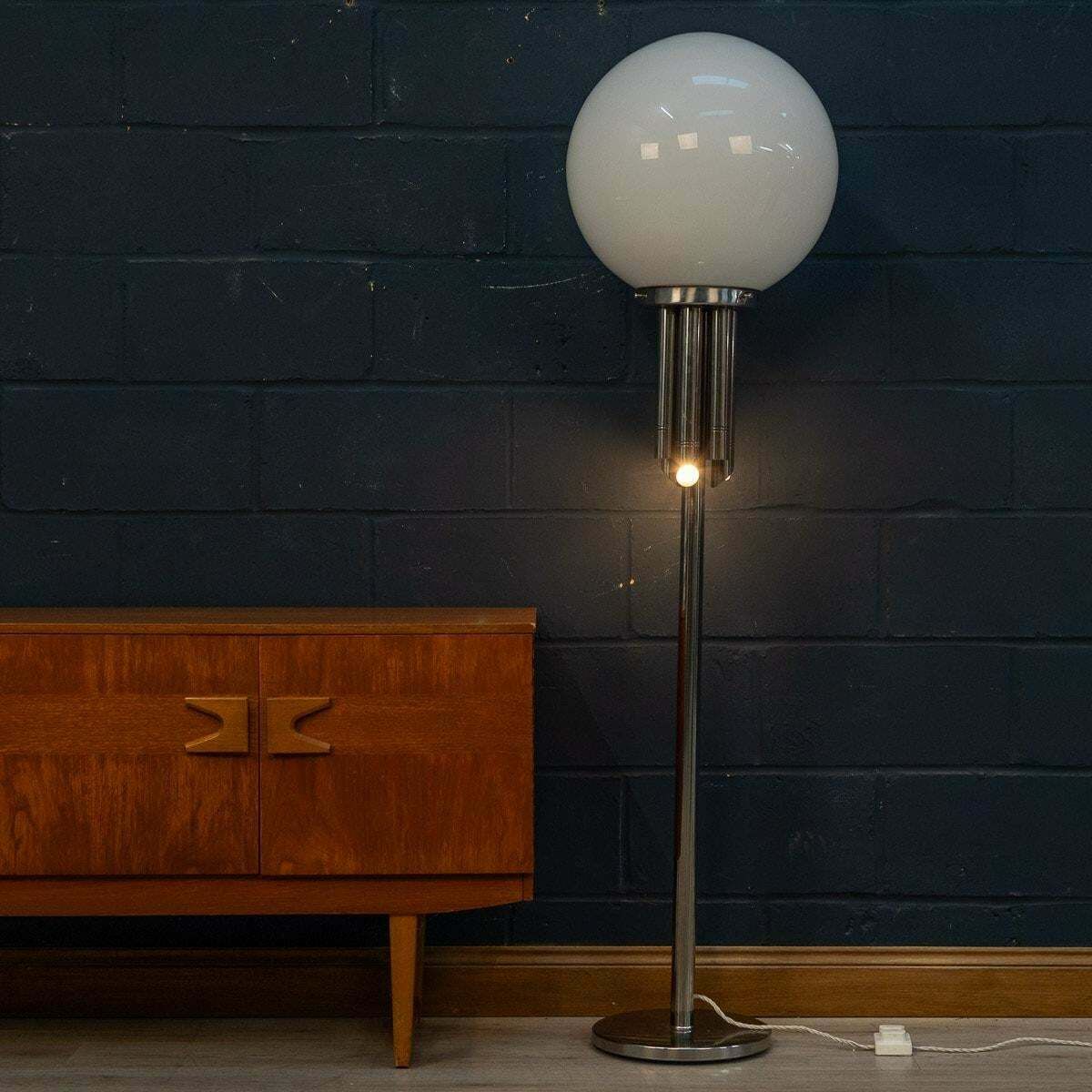 20th Century Floor Lamp With Hand Blown Venetian Glass Shade, Murano Italy photo 1395.0