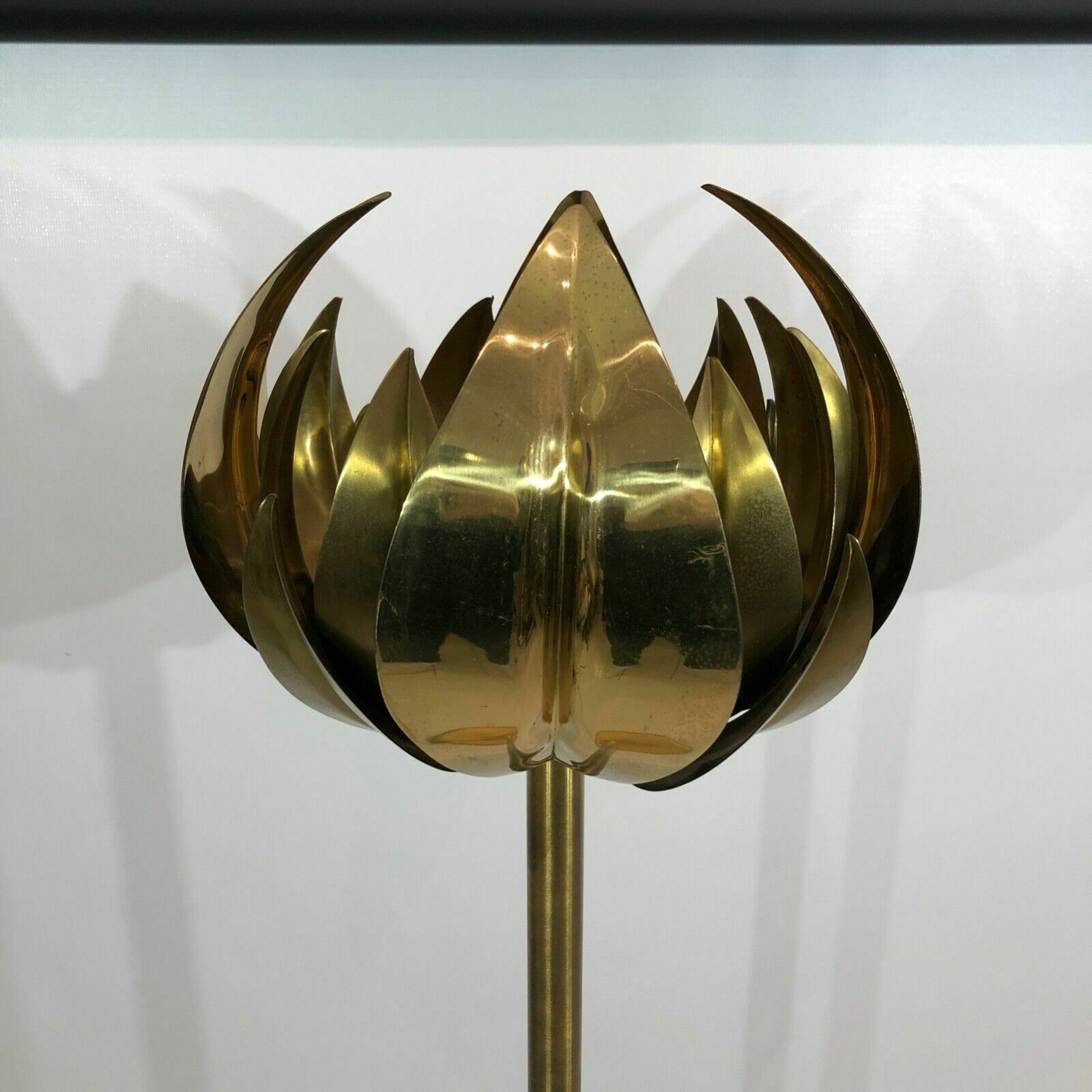photo vinterior Brass Torchiere Floor Lamp 60s 1970s Vintage Tommaso Barbi Palm Tree Rega Zevi