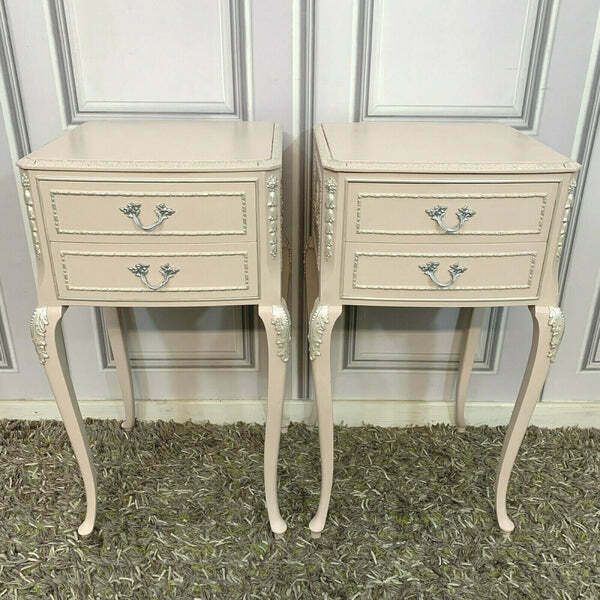 Painted Bedside Tables Pair Olympus Furniture French Louise Style Bedside Cabinets Pink photo Furniture