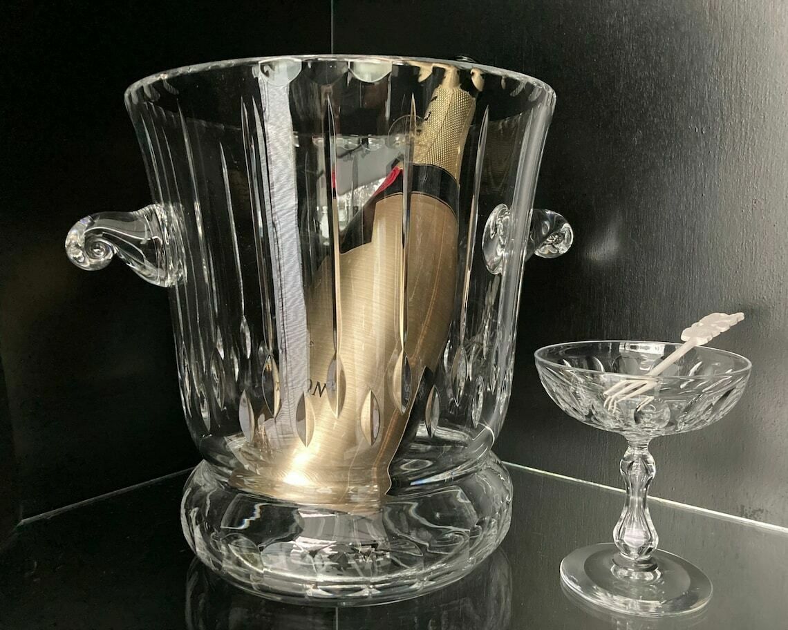 Val Saint Lambert Coupes | Champagne Glasses | 2pcs | With Airbubble Vote! | Pattern: Baroche photo vintage