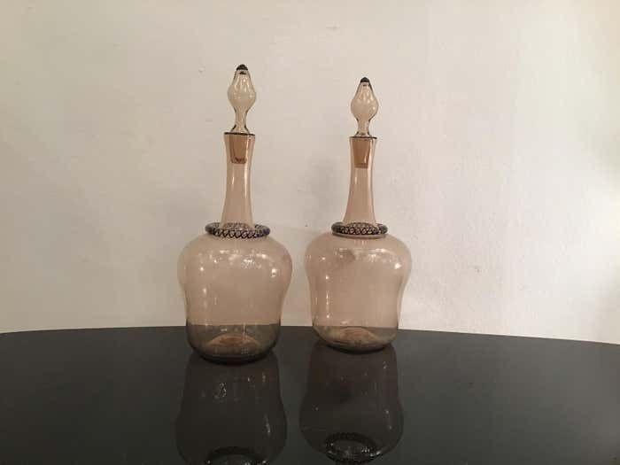 Venini Water And Wine Bottles Murano Glass, 1950, Italy photo vintage