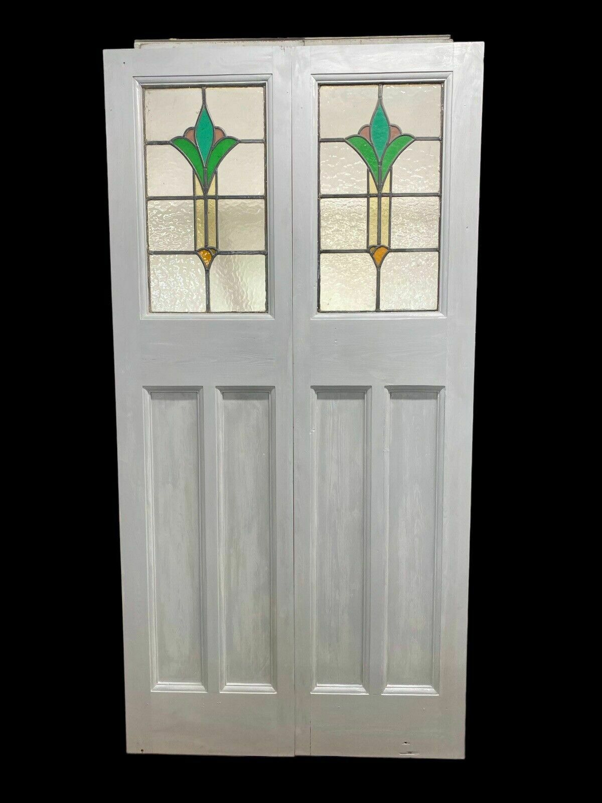 Art Deco Stained Glass French Doors Antique Period Reclaimed Old 20s 30s Leaded