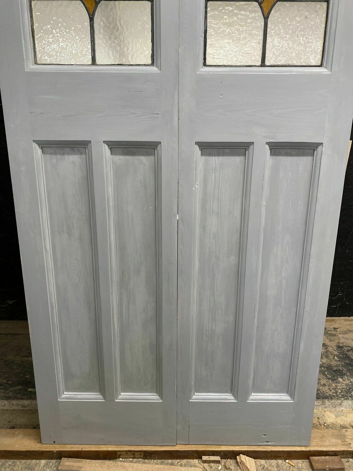 Art Deco Stained Glass French Doors Antique Period Reclaimed Old 20s 30s Leaded photo Home Fixtures