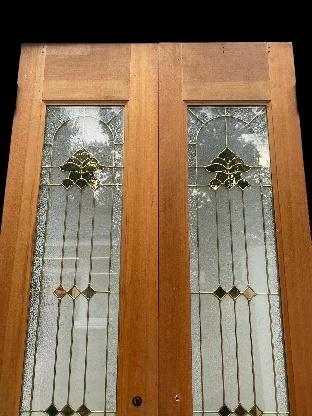 Bespoke Textured Glass French Doors Antique Period Reclaimed Gold Leaded Unique photo furniture