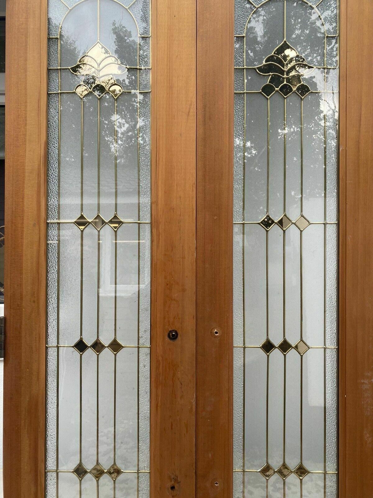 Bespoke Textured Glass French Doors Antique Period Reclaimed Gold Leaded Unique photo for sale