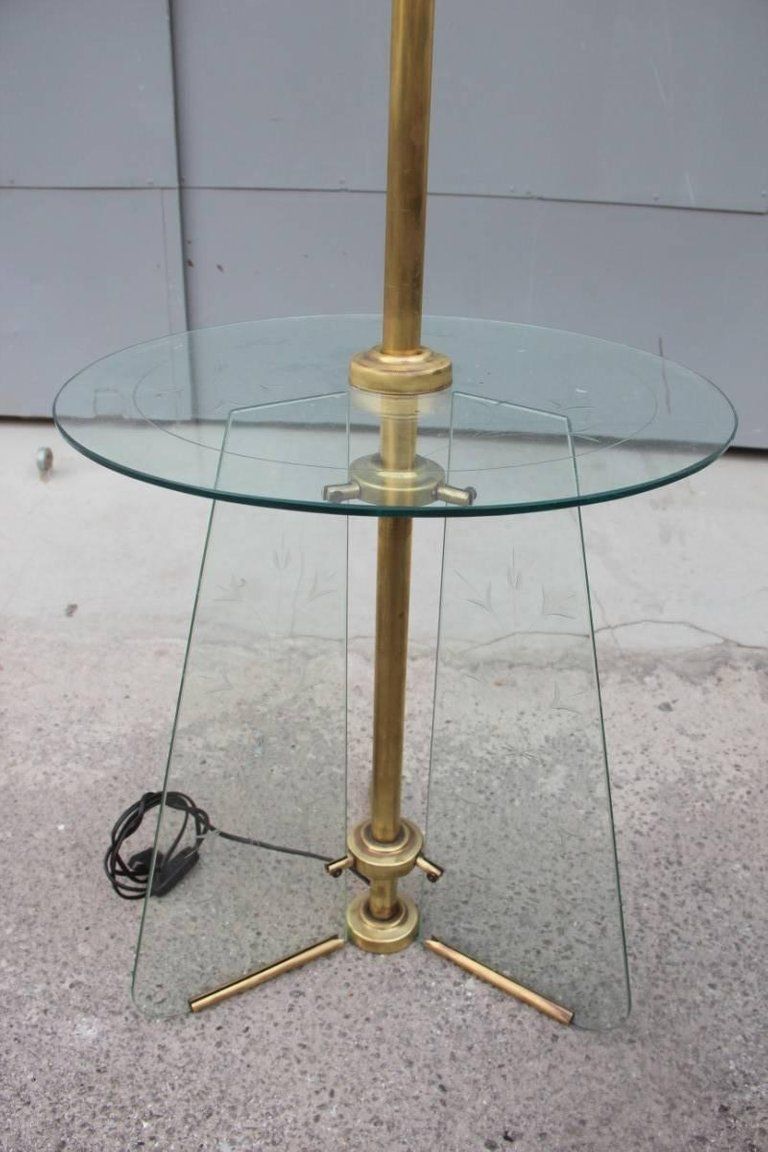 1920.0 Floor Lamp From The 1940s Engraved Glass And Brass Parts photo