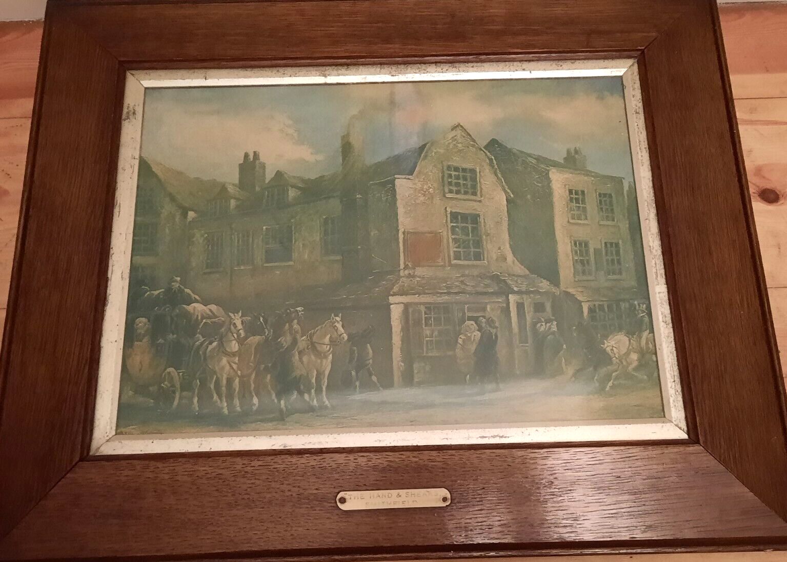 Two Antique Oak Framed Prints The Cock Tavern And The Hand And Shears London photo buy