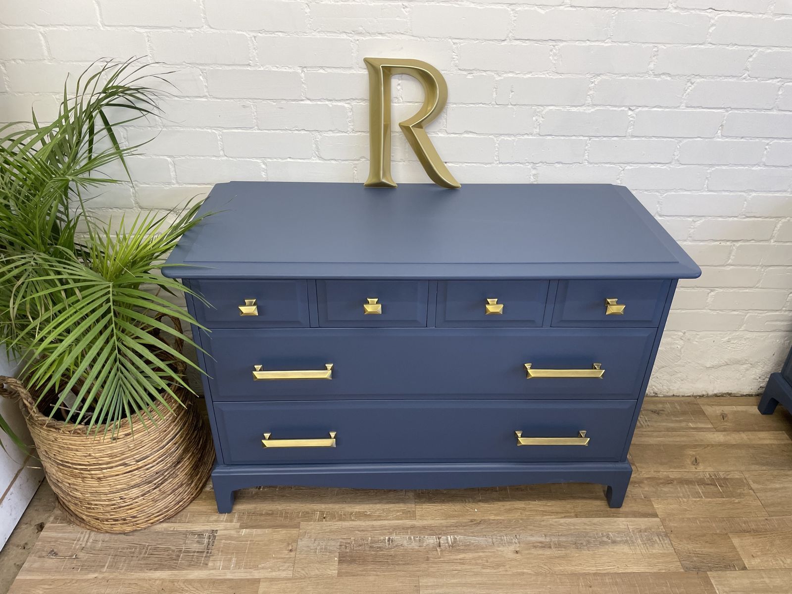 Stag Minstrel Pair Of 4 Over 2 Chest Of Drawers Painted Blue, Premium Brass Handles photo Furniture