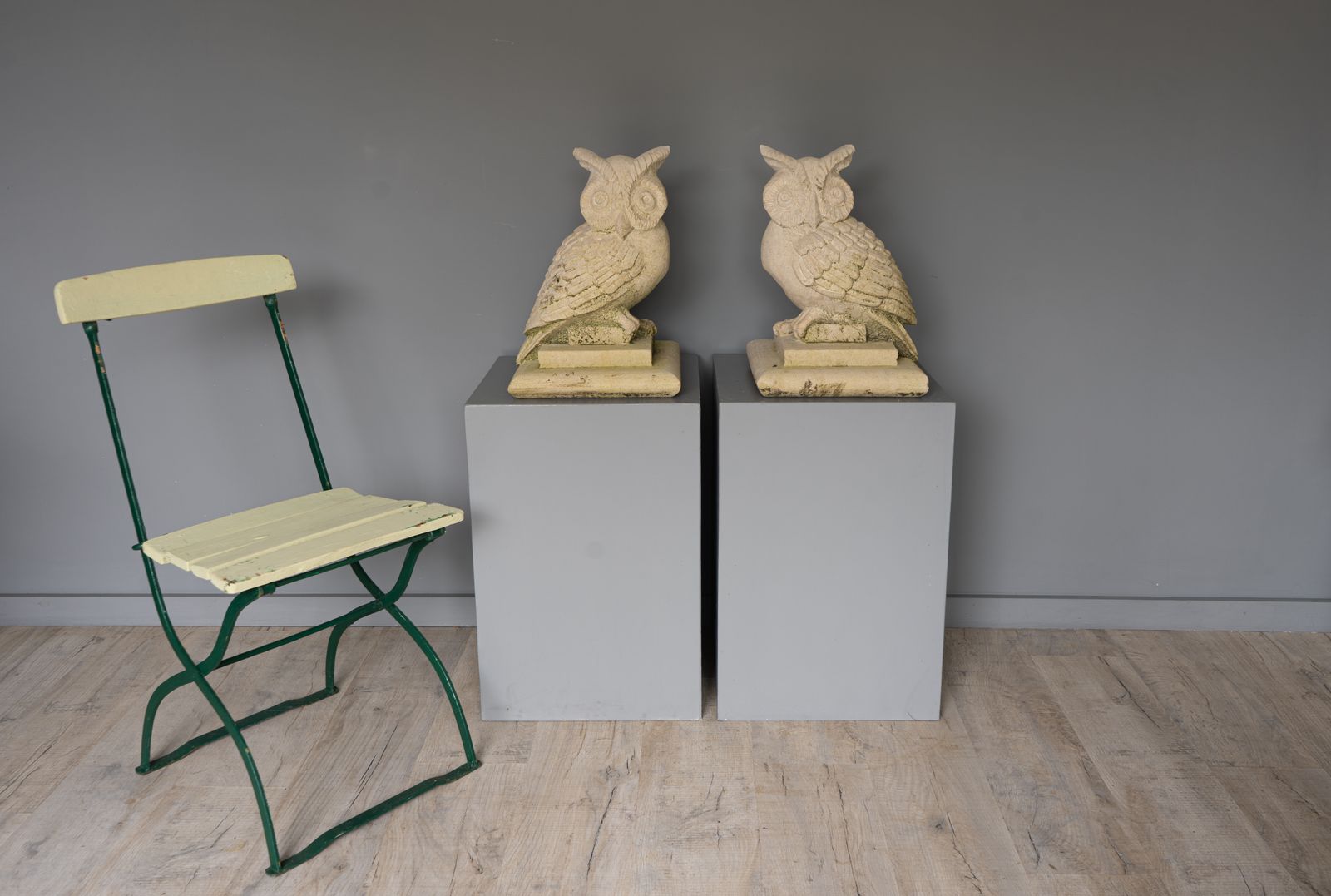 Pair Of Portland Stone Garden Owl Statues photo for sale