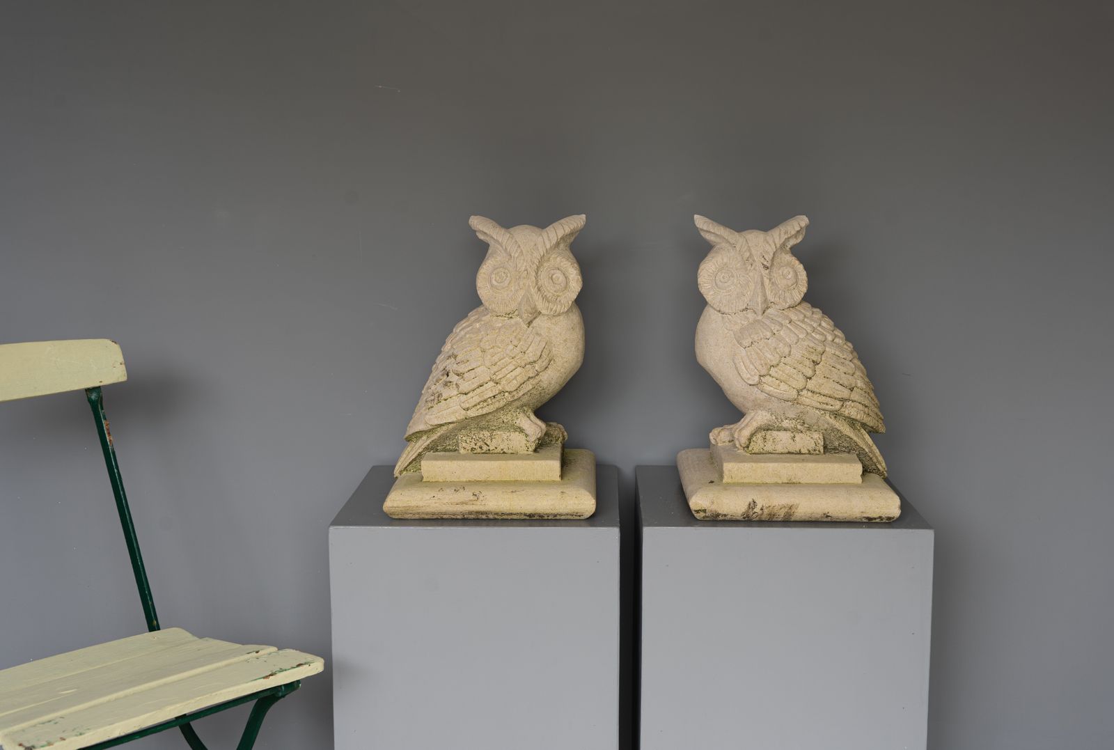 Pair Of Portland Stone Garden Owl Statues photo vinterior