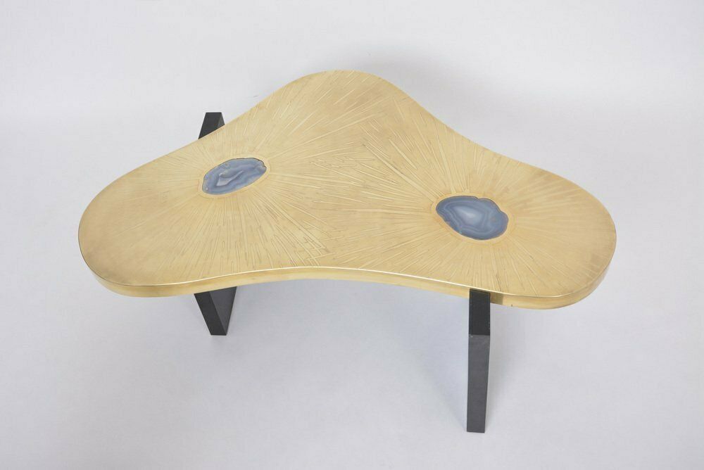 Etched Brass Coffee Table With Agathe Stones In The Style Of Lova Creation, 1980s photo Furniture