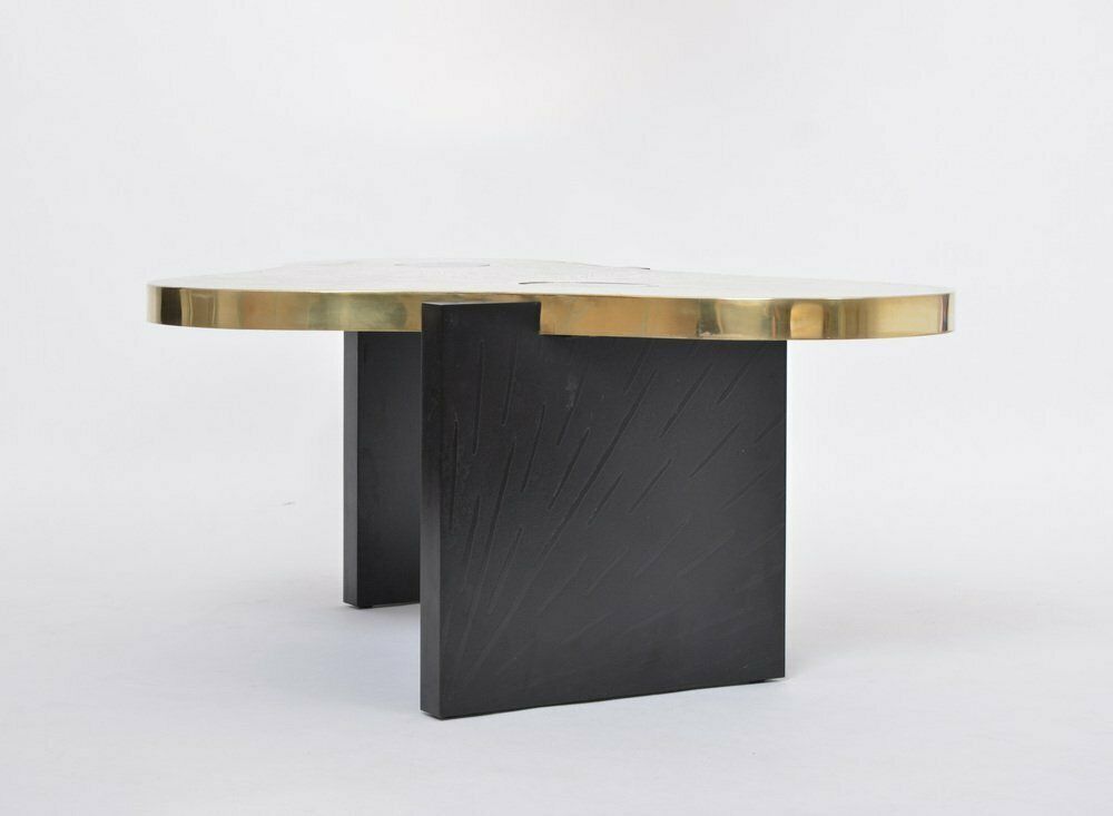 photo buy Etched Brass Coffee Table With Agathe Stones In The Style Of Lova Creation, 1980s