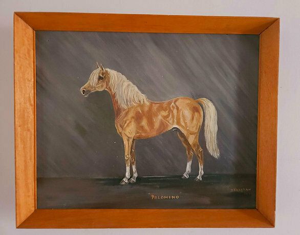 Large Mid Century Oil On Canvas Of Palomino Stallion Dated 1970