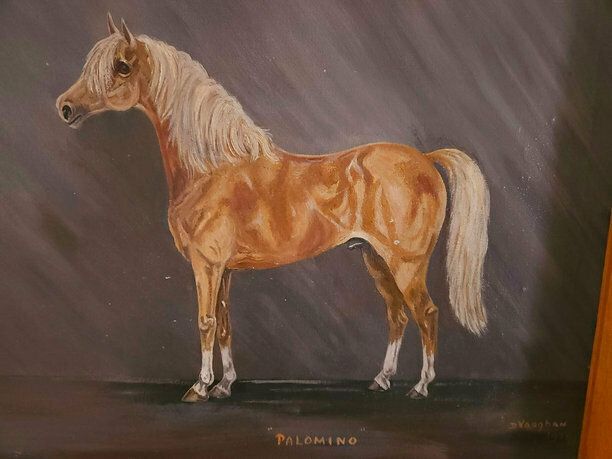 photo furniture Large Mid Century Oil On Canvas Of Palomino Stallion Dated 1970
