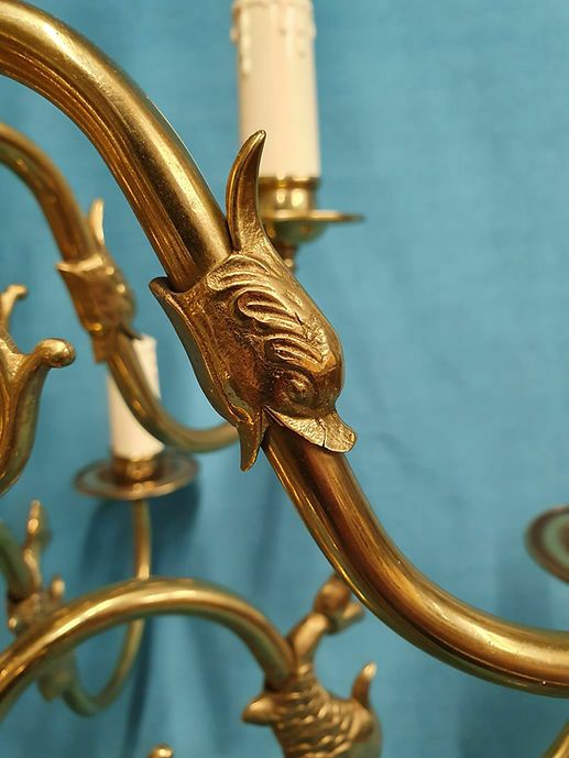 Mid 20th Century Pair Of Dutch Style Brass Chandeliers. Price For Two Chandelier photo vinterior